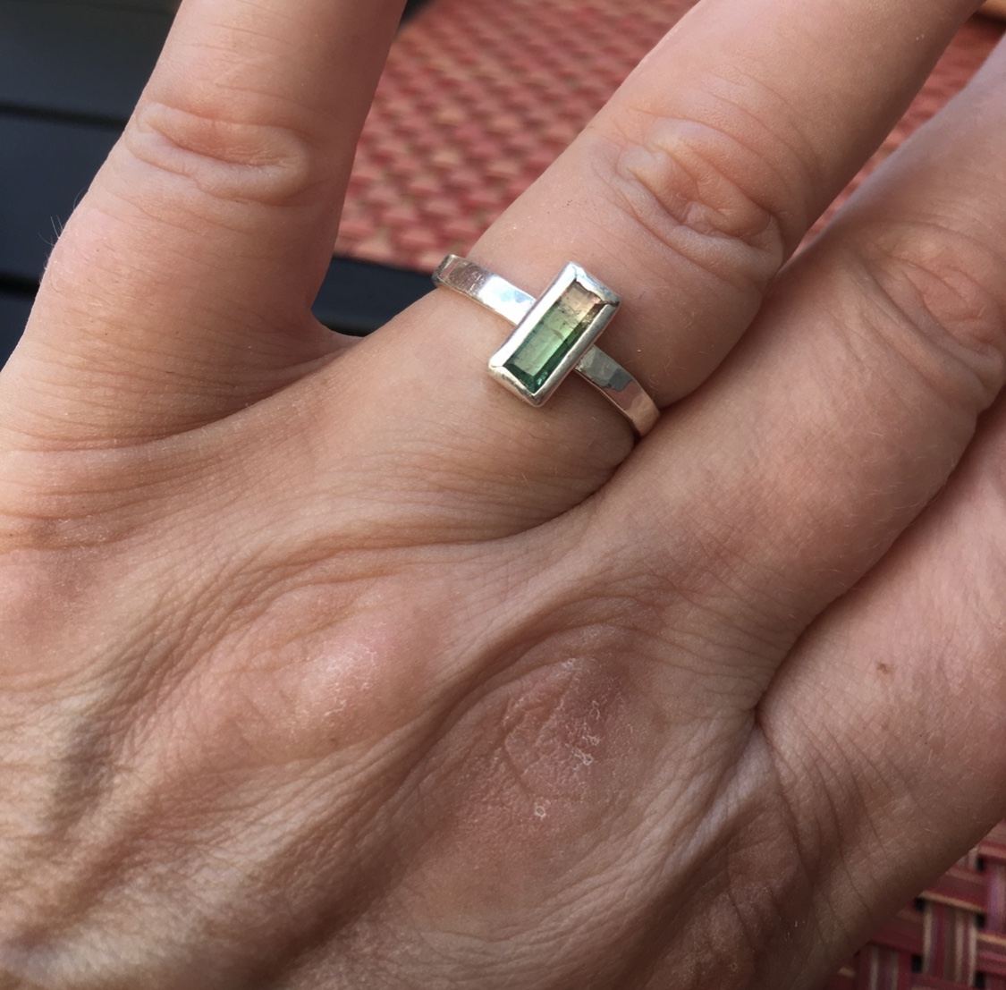 Geometric ring set with rectangular watermelon tourmaline